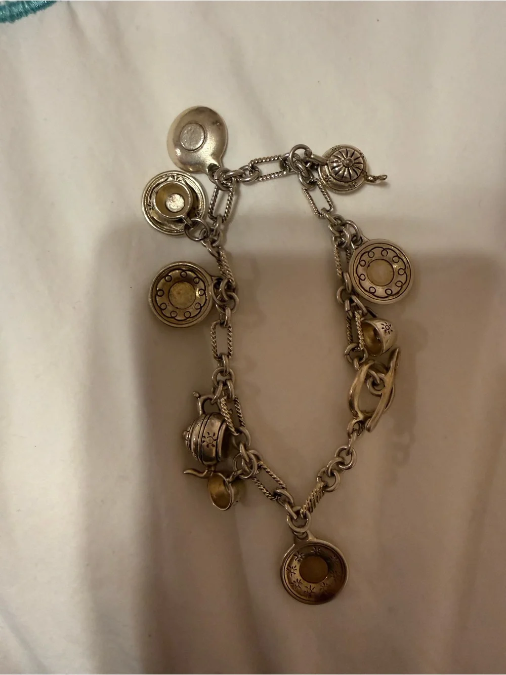 Silver-Tone Tea Set Charm Bracelet in Silver